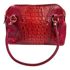 Brahmin Croc Rosetta Merlot Ombre Melbourne Red Leather Satchel Purse Dust Bag